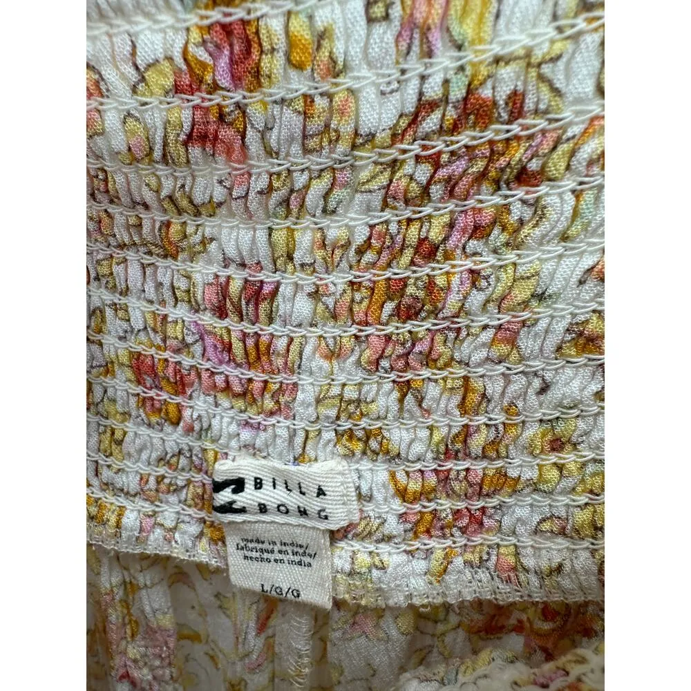 Billabong Pants Women Large Orange Floral Flare Boho Cinch Waist High Waisted - Image 7