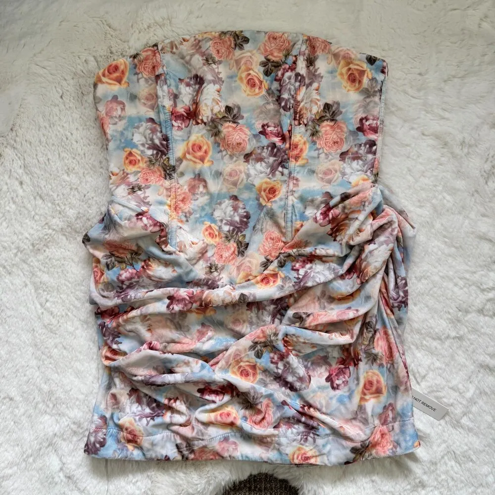For Love & Lemons Floral Drape Strapless Mini Dress L - Image 4