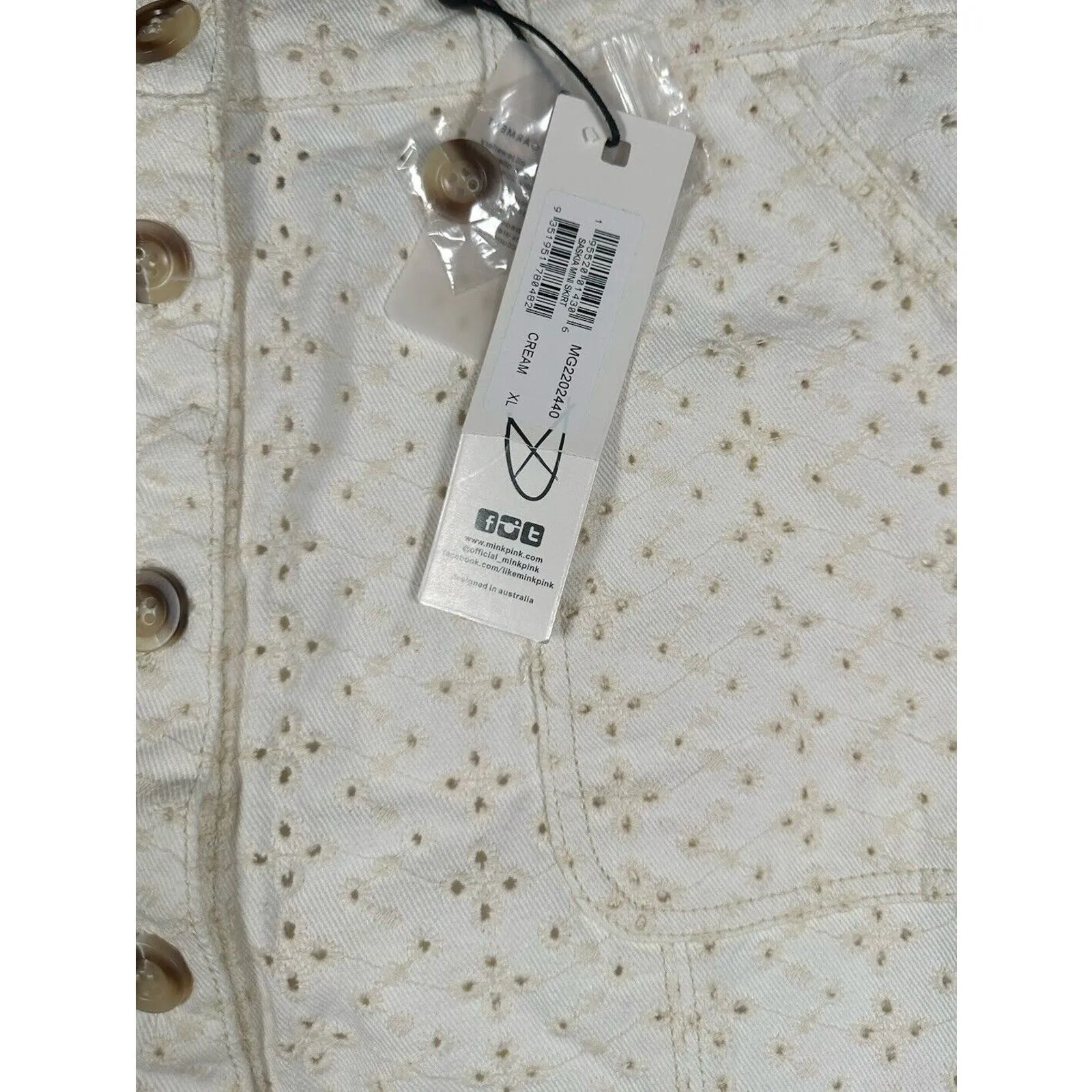 Anthropologie MinkPink Saskia Eyelet Cotton Mini‎ Skirt Size XL Cream - Image 7