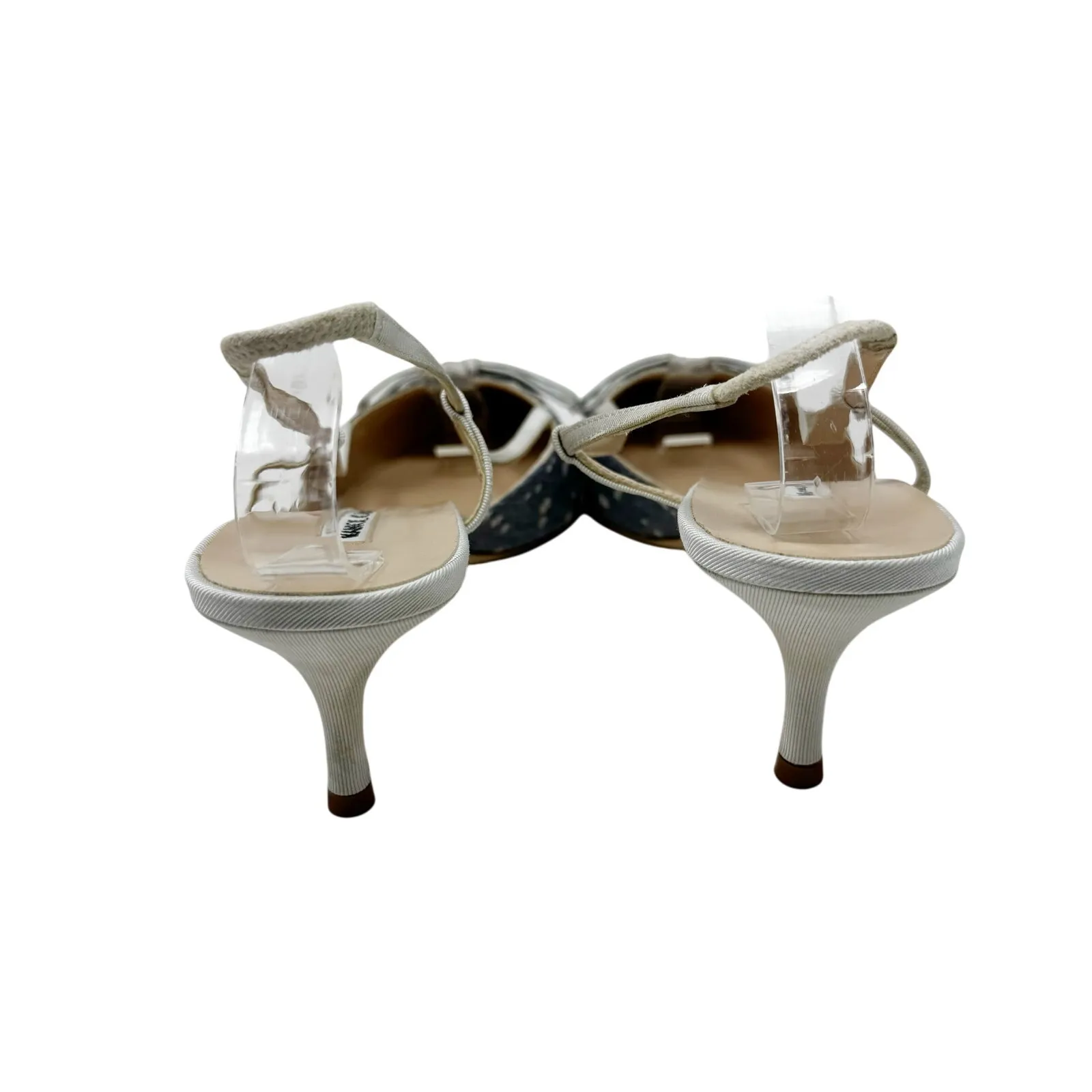 Manolo Blahnik Floral Bow Slingback Heels EU 40 Blue Grosgrain Trim Vintage - Image 4