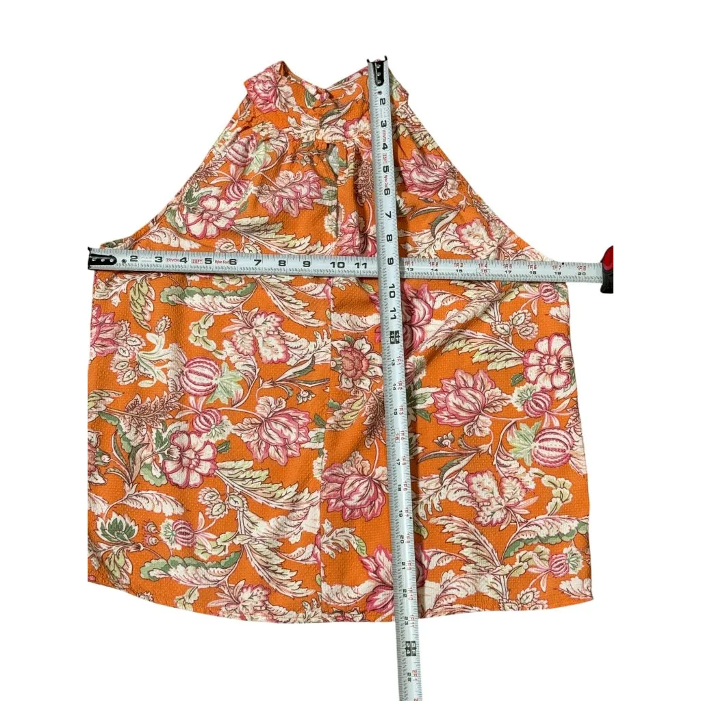 Rachel Roy Women's Multicolor Orange Floral Print Pleated Collar Tank Top Size M - Image 5