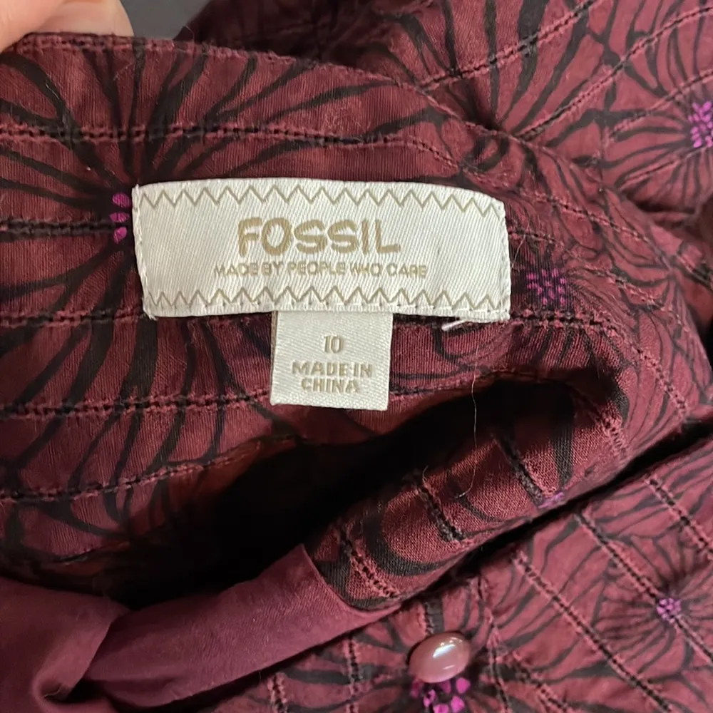 FOSSIL Burgundy / Plum Flower Print Skirt Size 10 - Image 6