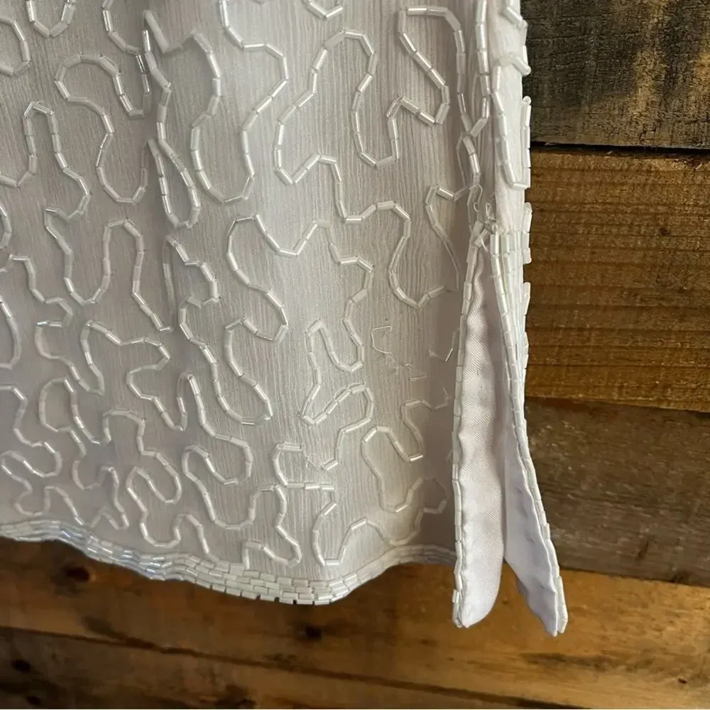 White 100% Silk Beaded Top‎ Size Medium - Image 10