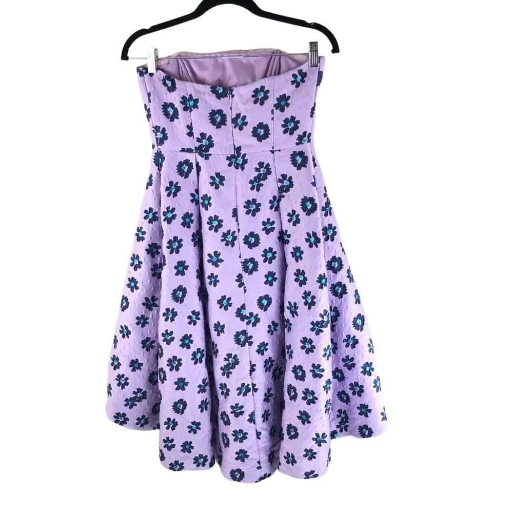 Shoshanna Midnight Novara Dress Floral Crepe Strapless Hi Low Pockets Purple 2 - Image 5