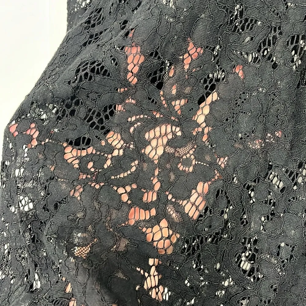 Who What Wear Medium Black Lace Sheer Long Ruffle Sleeve High Neck Dress - Image 7