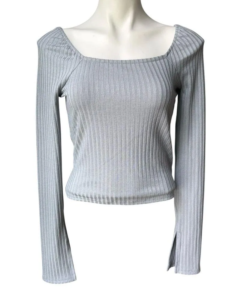 Madewell Ribbed Square-Neck Long-Sleeve Tee, Sz M - Image 4