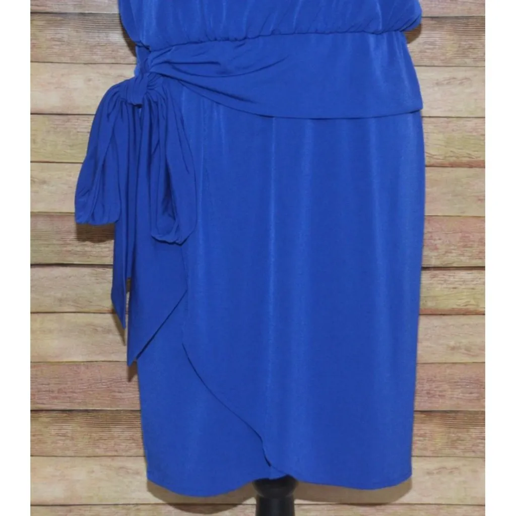 Jessica Howard Ladies Blue Cap Sleeve Knee Length Dress Size 8 Faux Wrap Career - Image 3