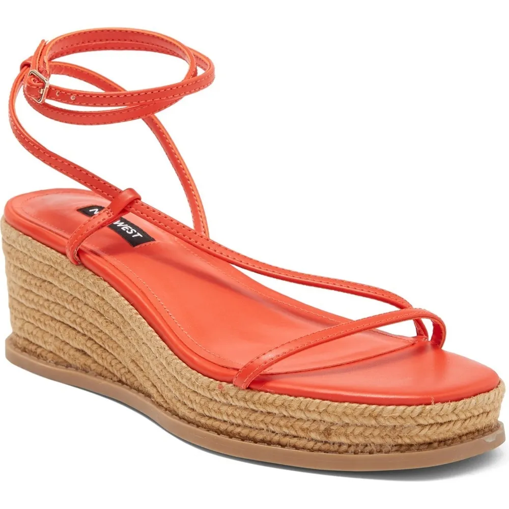 Nine West women’s Alexx espadrille sandal blood‎ orange ankle wrap wedge size 8 - Image 2