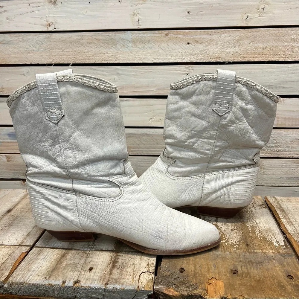 Vintage Zodiac USA White Leather Western Cowboy Boots Style #317240 Size 9.5M - Image 7