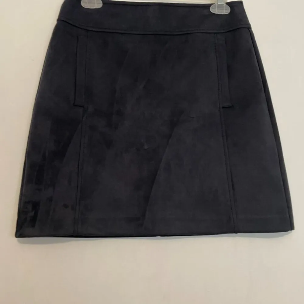 ANN TAYLOR LOFT Petites Faux Suede Shift Skirt Navy Blue Mini Skirt PETITE 4 4P - Image 4