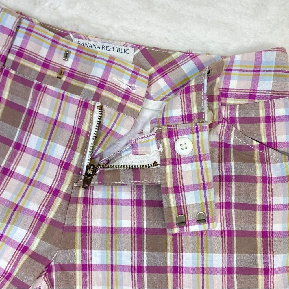 Banana Republic Factory Martin Fit Plaid Bermuda Shorts Purple Tan 0 - Image 5