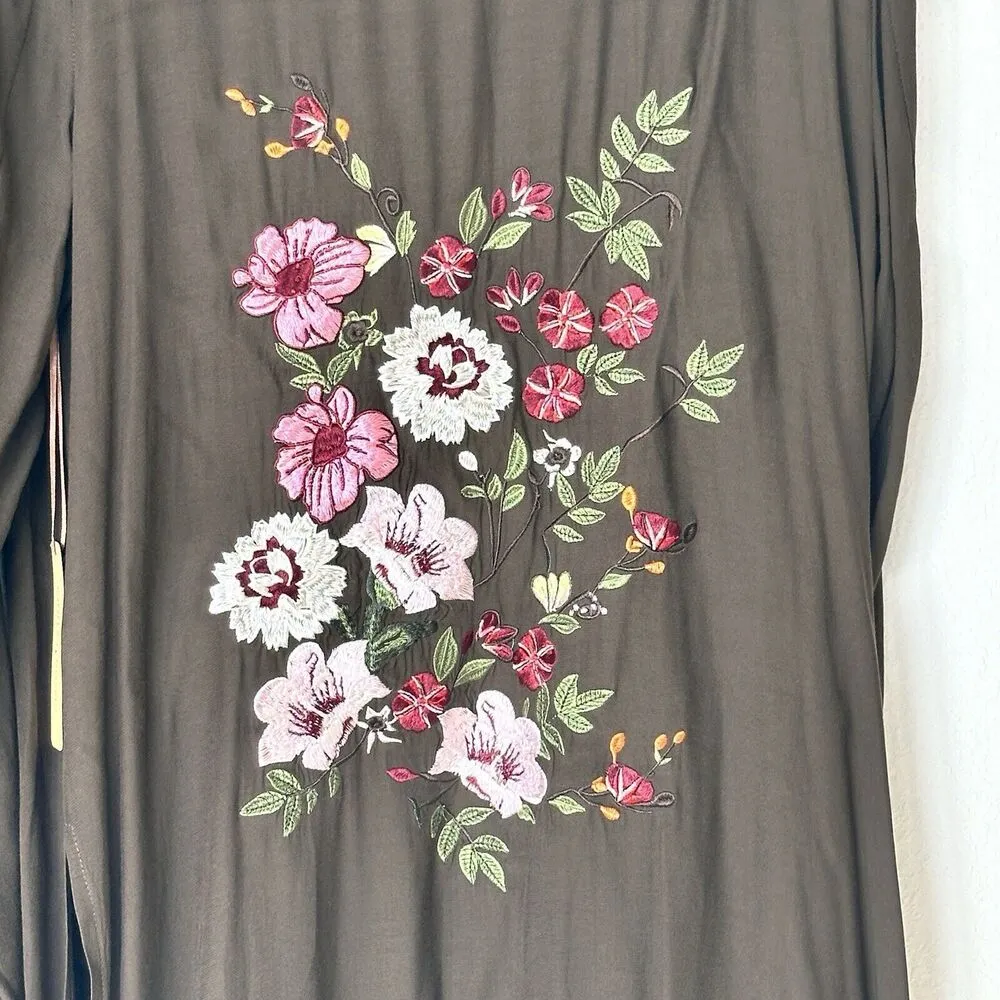 NWT Gibson & Latimer Idle Wild Cardigan 1X Embroidered Floral Open Front Duster Green - Image 10