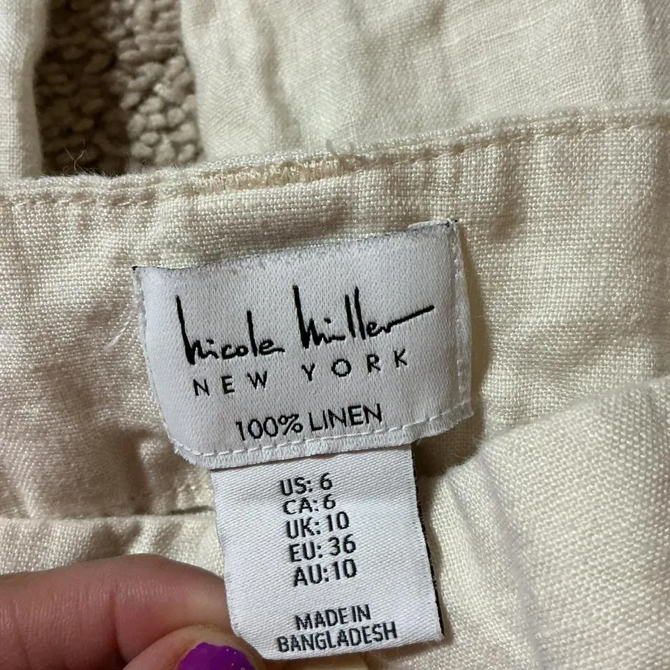 Nicole Miller New York Linen Wide Leg Cropped Sheer Pants Beige Size 6 - Image 3