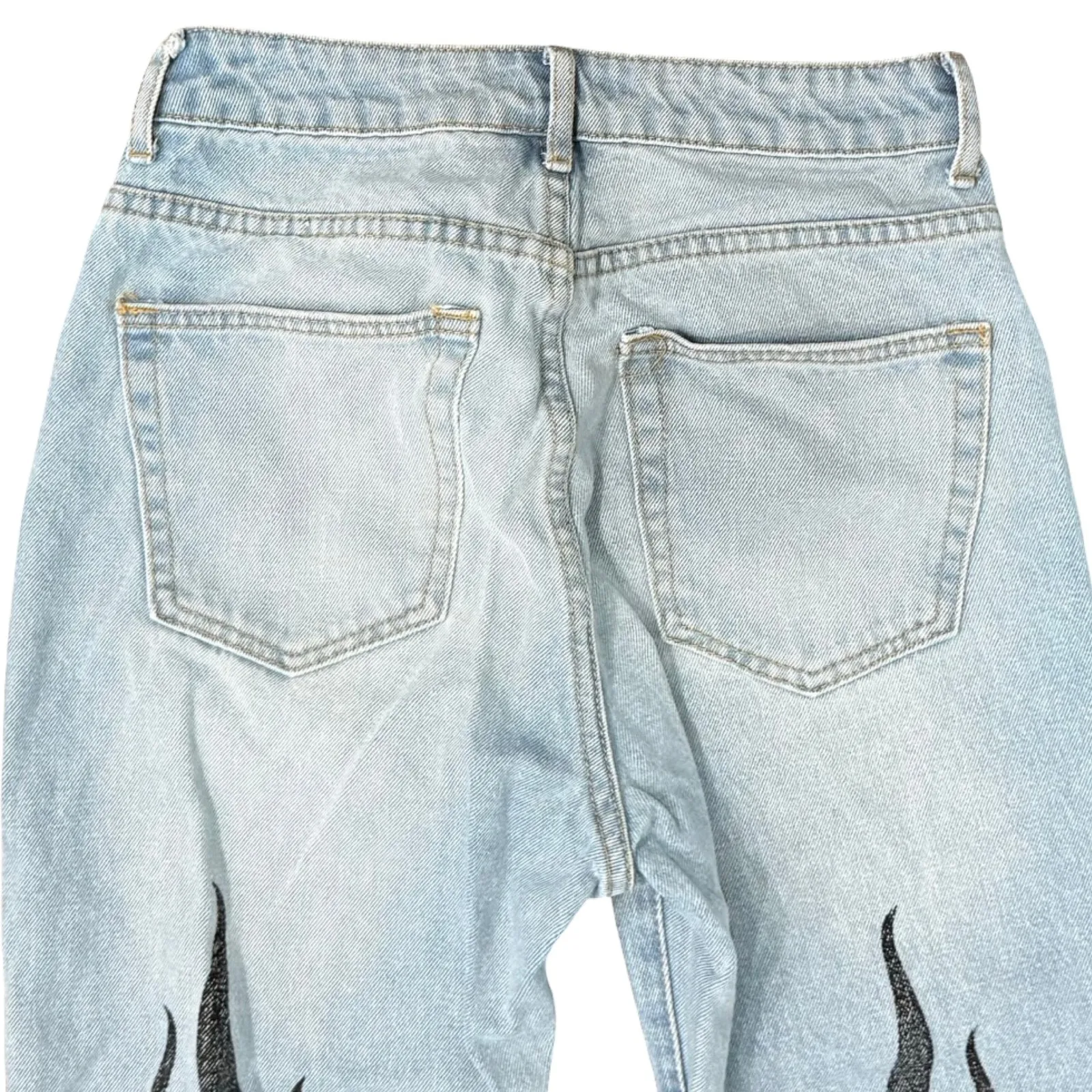 Edikted Black Flame Two Tone Denim Light Wash Jeans High Rise Button Fly size S - Image 12