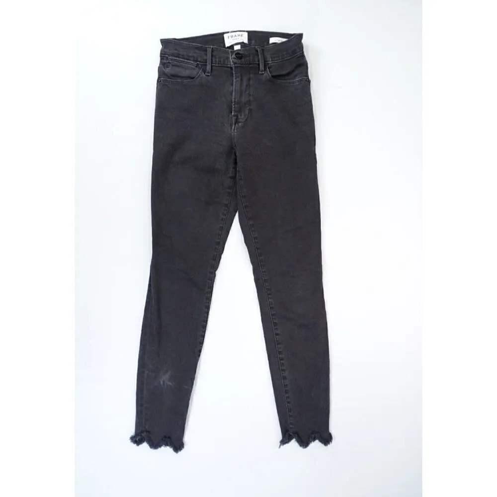 Frame Denim Le‎ High Skinny Jeans Sz 26 Asymmetrical Fringe Hems Jagged Whittier - Image 2