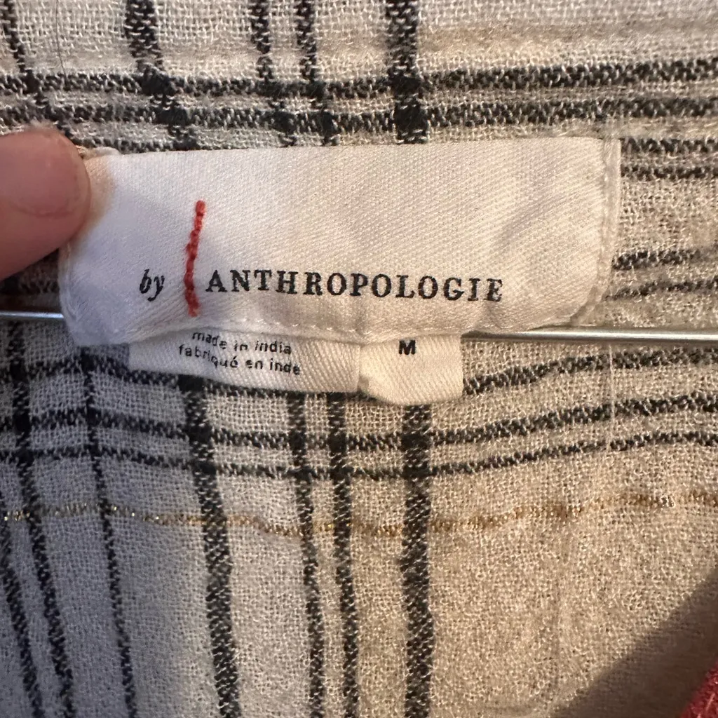 By Anthropologie Darlene Peasant Blouse Top Medium Plaid Floral Gauzy Medium - Image 4