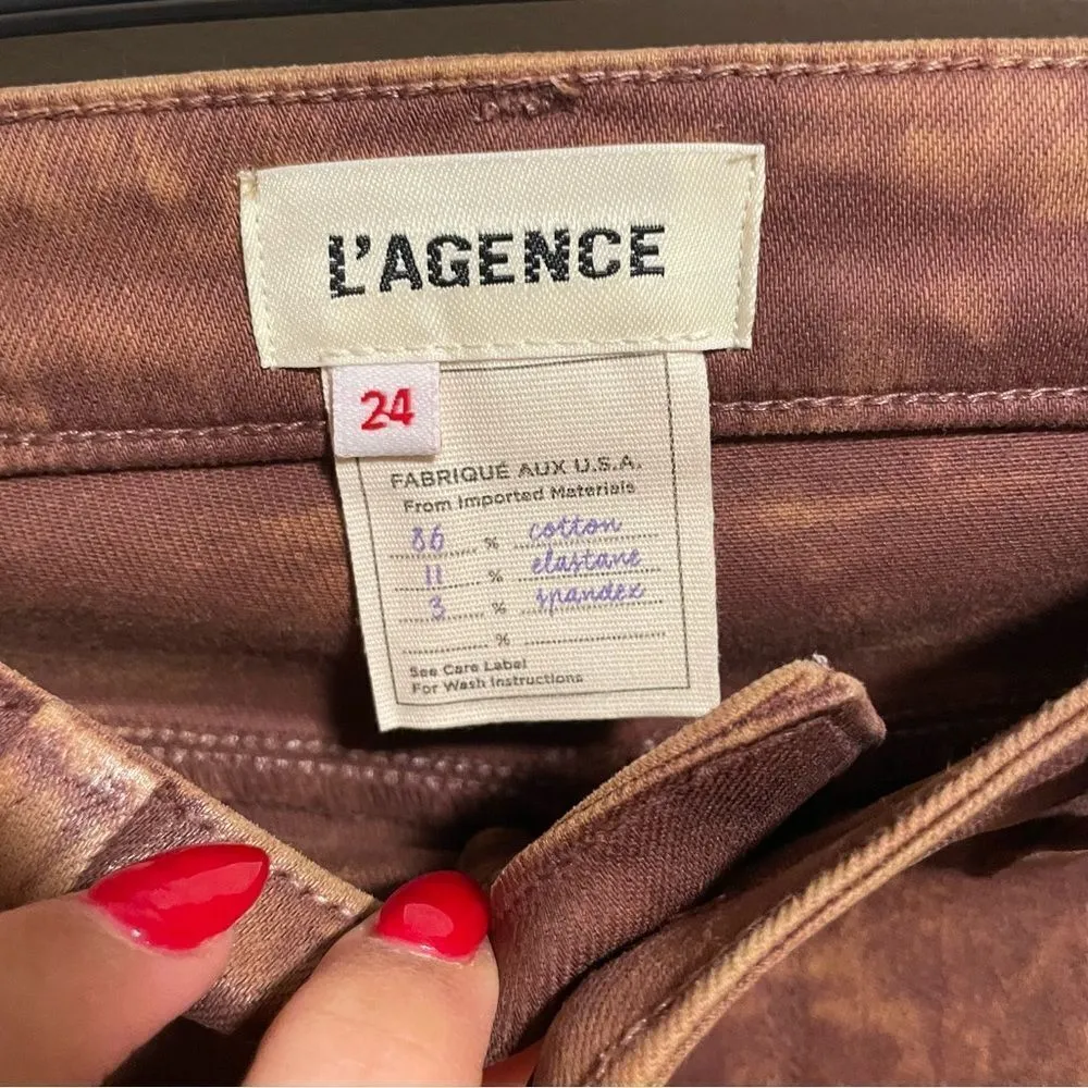 NWT L'AGENCE Kendra High Rise Crop Flared Leg Jeans Java Coated Raw Hem- Size 24 - Image 7