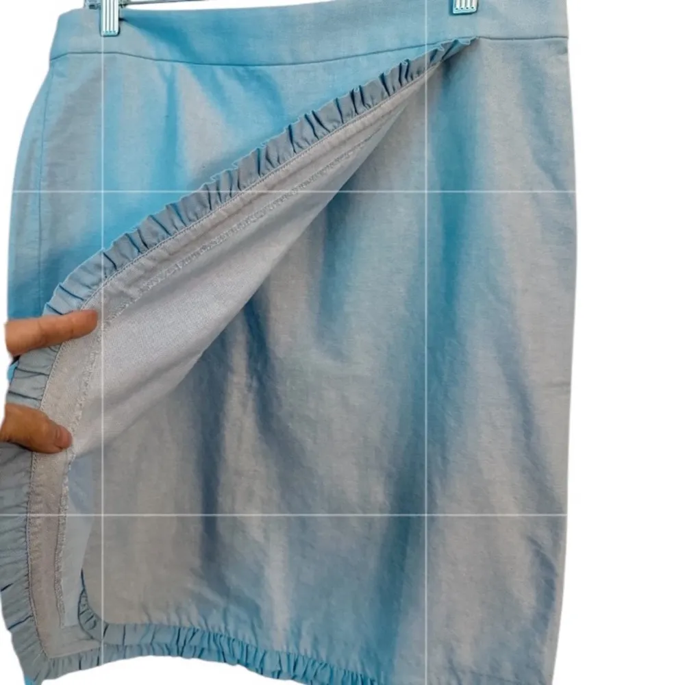 J. Crew Blue Chambray Oxford Ruffle Faux Wrap Pencil Skirt Preppy Size 10 - Image 5