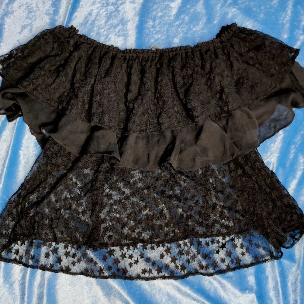 ZARA off the shoulder mesh top black size M - Image 3