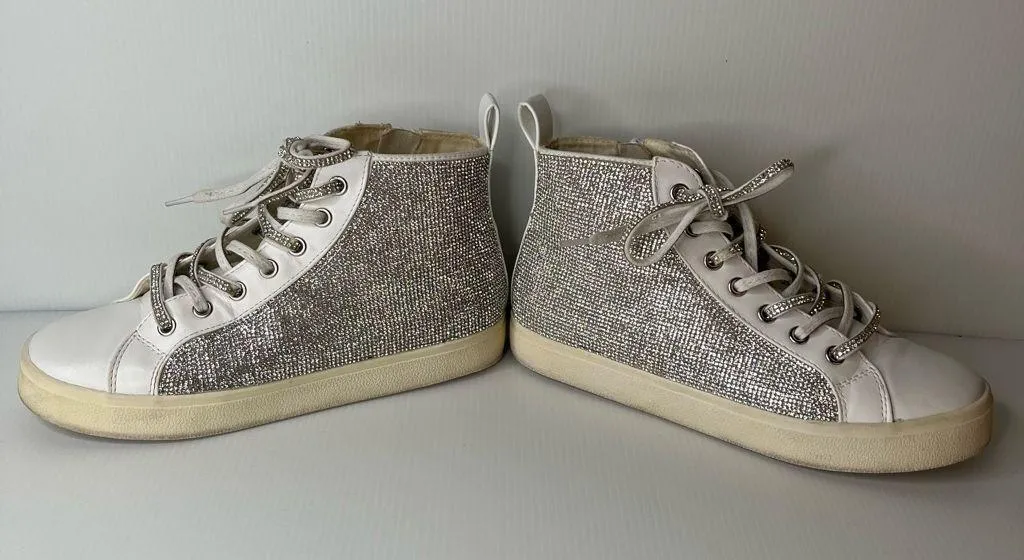 Steven Madden Bondi White Silver Rhinestone High Top Sneaker Womens Sz 7.5 Bride - Image 3