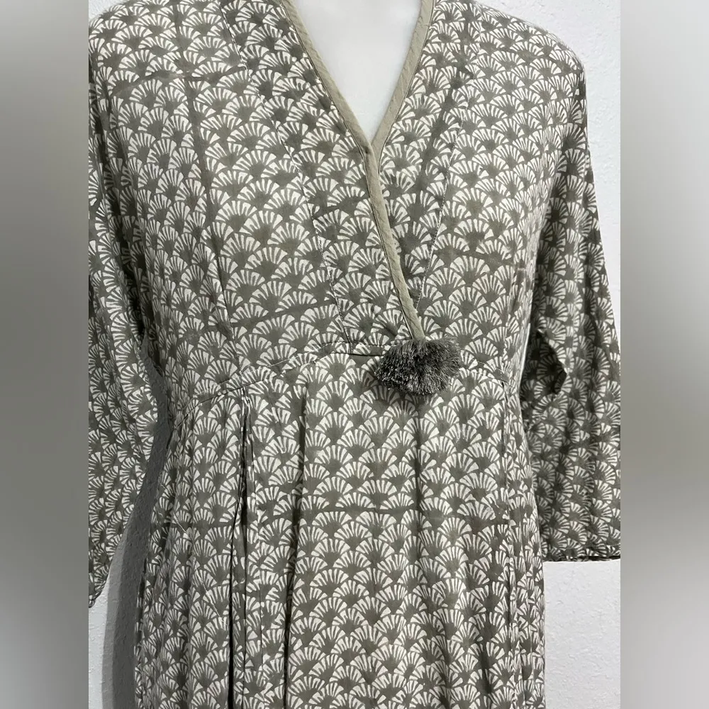 Zen Ethic French Designed Made in India Robe Bohème Raj Pompom Parvati Dress Green Size M - Image 2