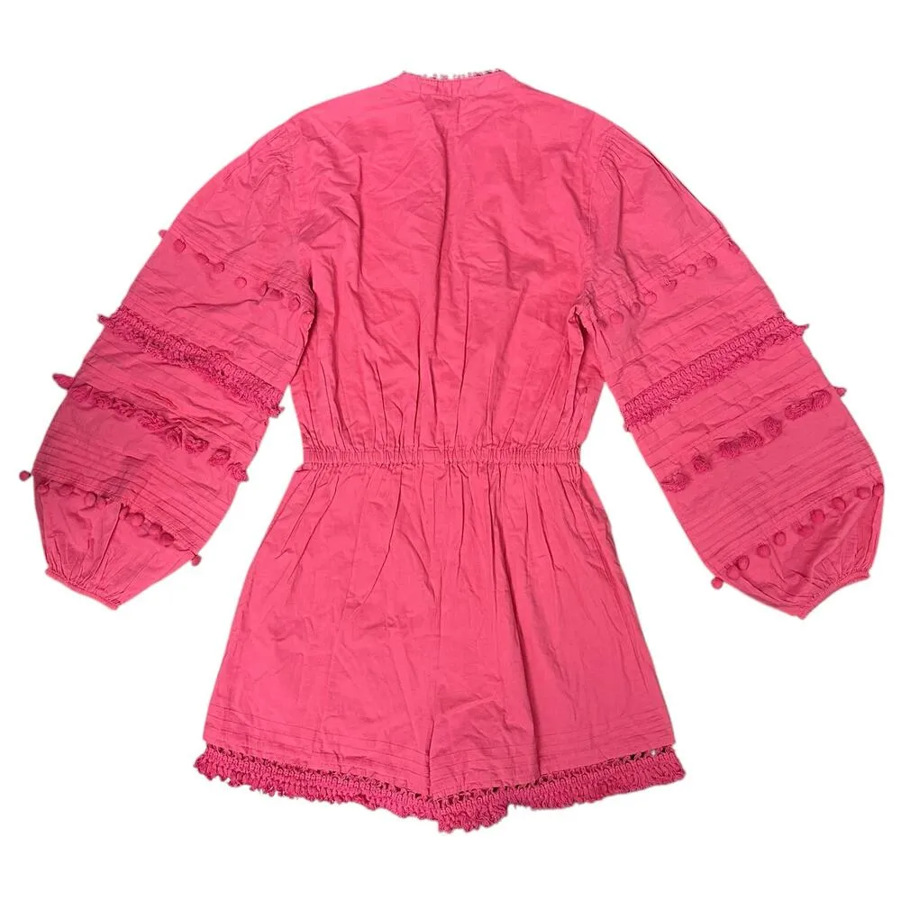 Intermix 6 Small June Tassel Organic Cotton V Neck Long Sleeve Romper Resortwear - Image 5