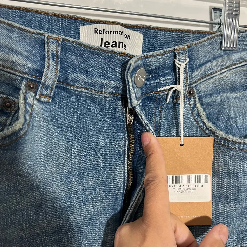 Reformation Harper High Rise Skinny Jeans‎ In Cyprus Destroyed Size 24 - Image 7