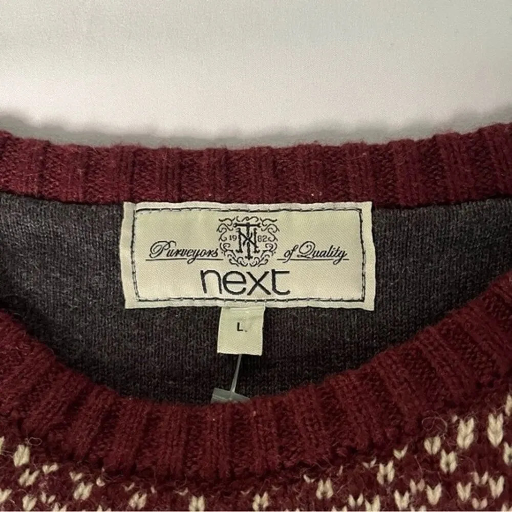 Next Womens Size L Wool Blend Fair Isle Red Cream Knit Sweater Dress Long Sleeve - Image 6