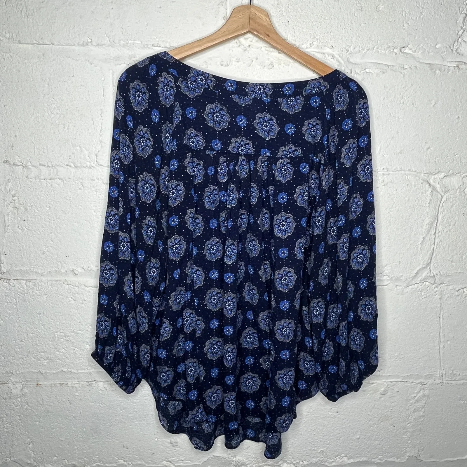 Anthropologie Maeve Boswell Blouse Blue V-Neck Balloon Sleeve Pullover Top 20W - Image 3