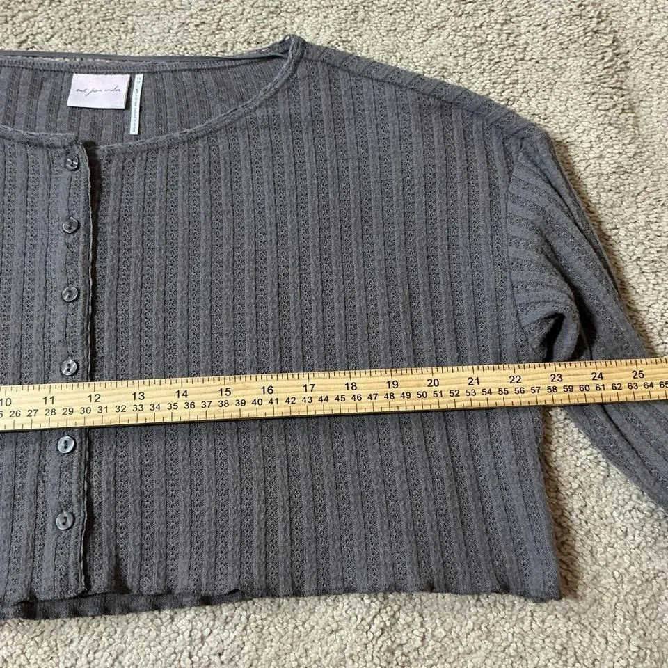 Out From Under Waffle Ribbed Cropped Cardigan Sweater Gray Long Sleeve XS - Image 4