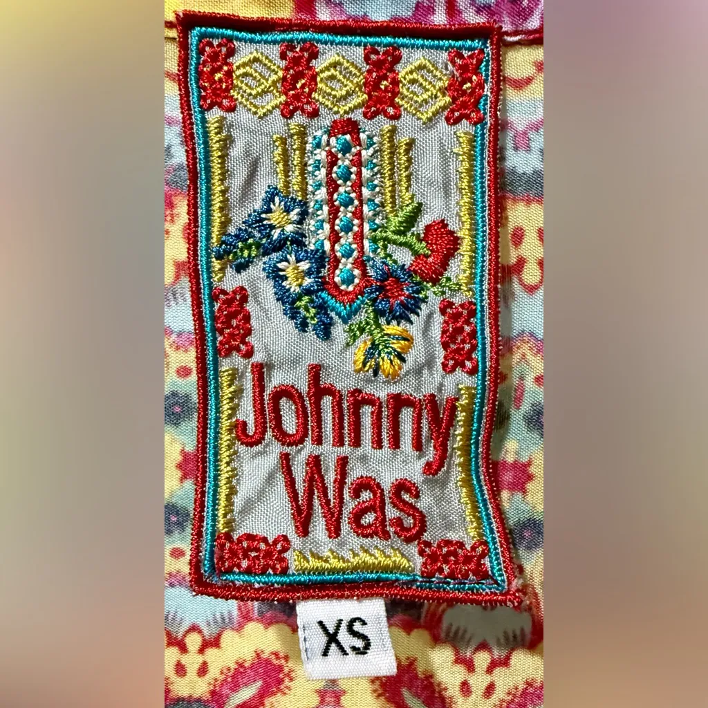 Johnny Was Multicolor Floral Patchwork Print Boho‎ Button Down Blouse Shirt XS - Image 5