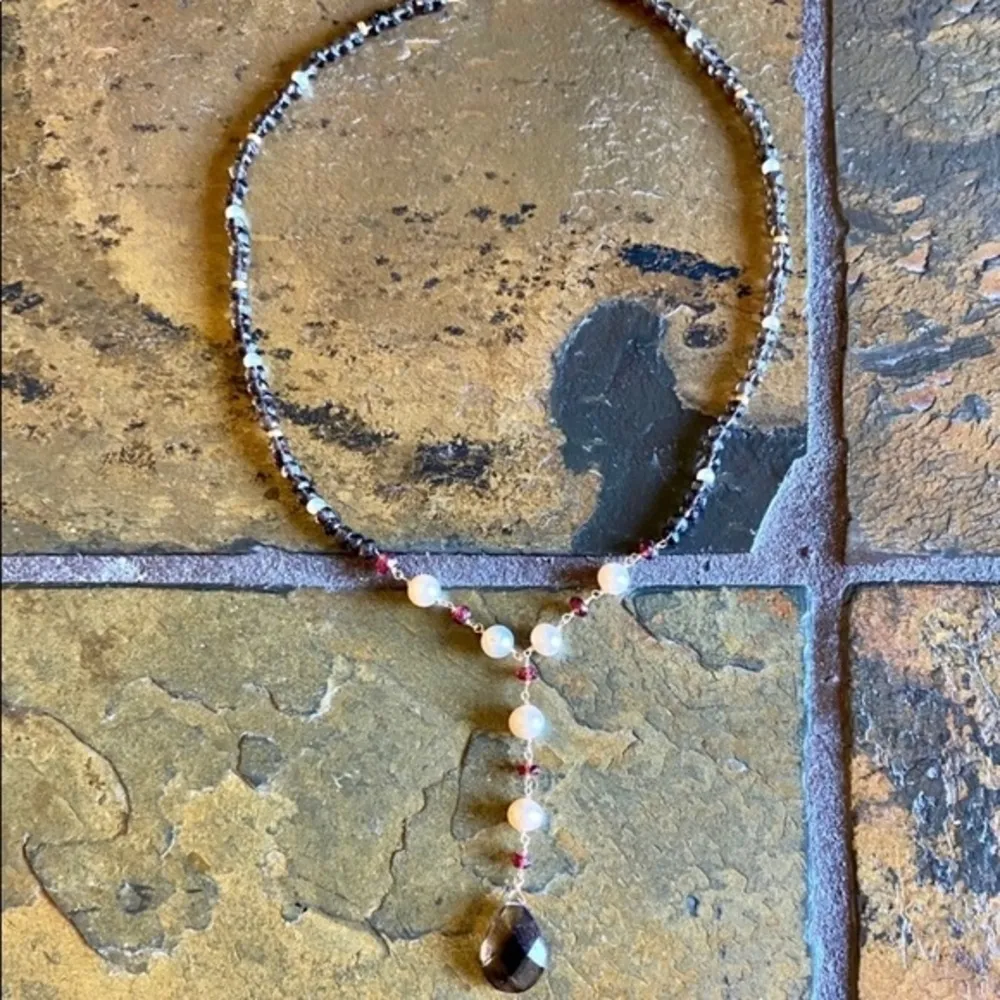 Zoe B 14K Smokey Topaz Garnet & Cultured Pearl Necklace - Image 2