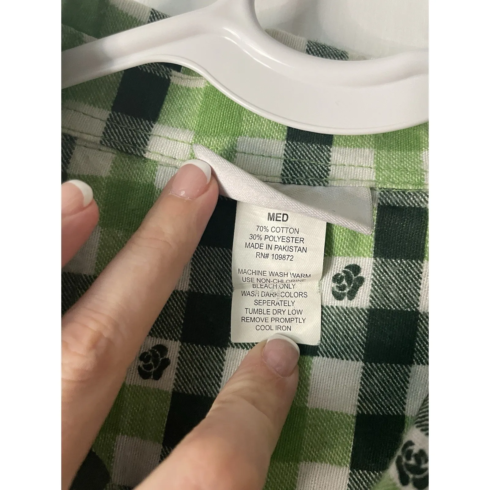 CW Classics Green Plaid Button down Flannel Shirt Medium Cotton - Image 2