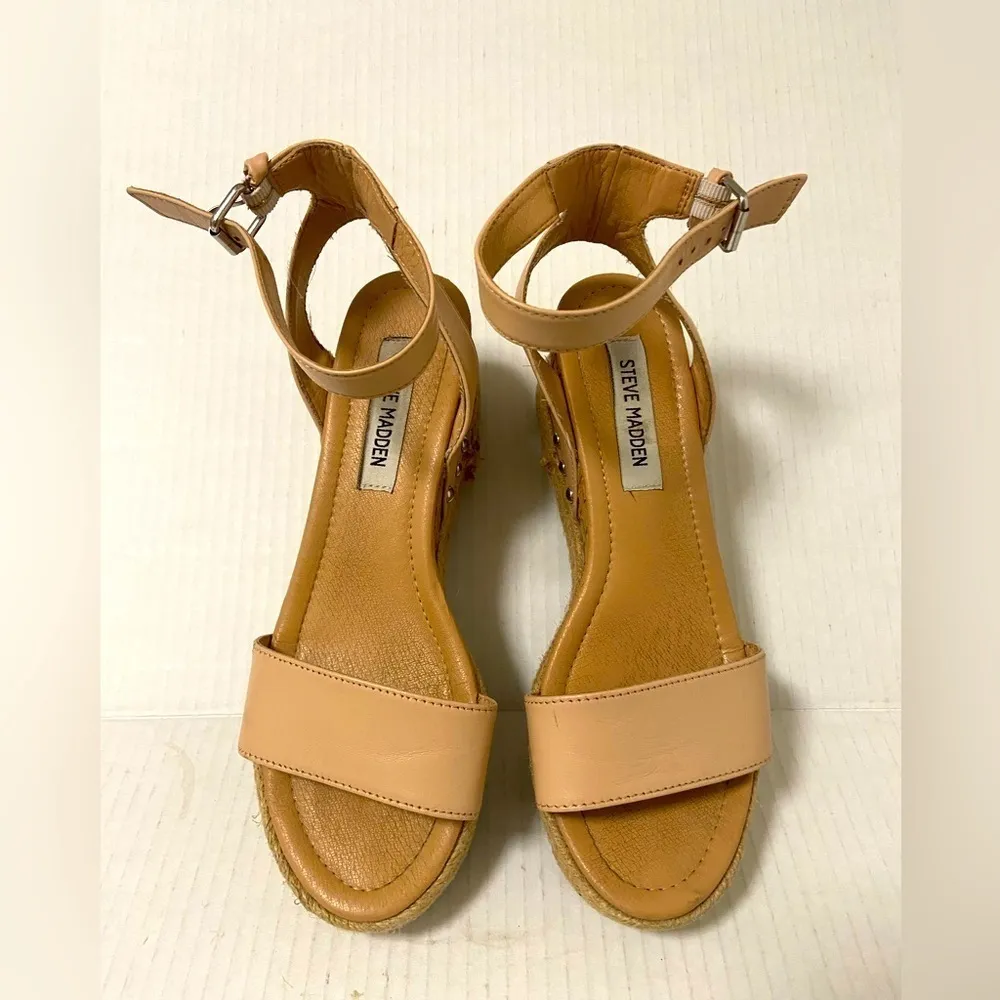 Steve Madden women’s Jaide Espradrilles tan sandals w rope & cork heel size 7 - Image 3
