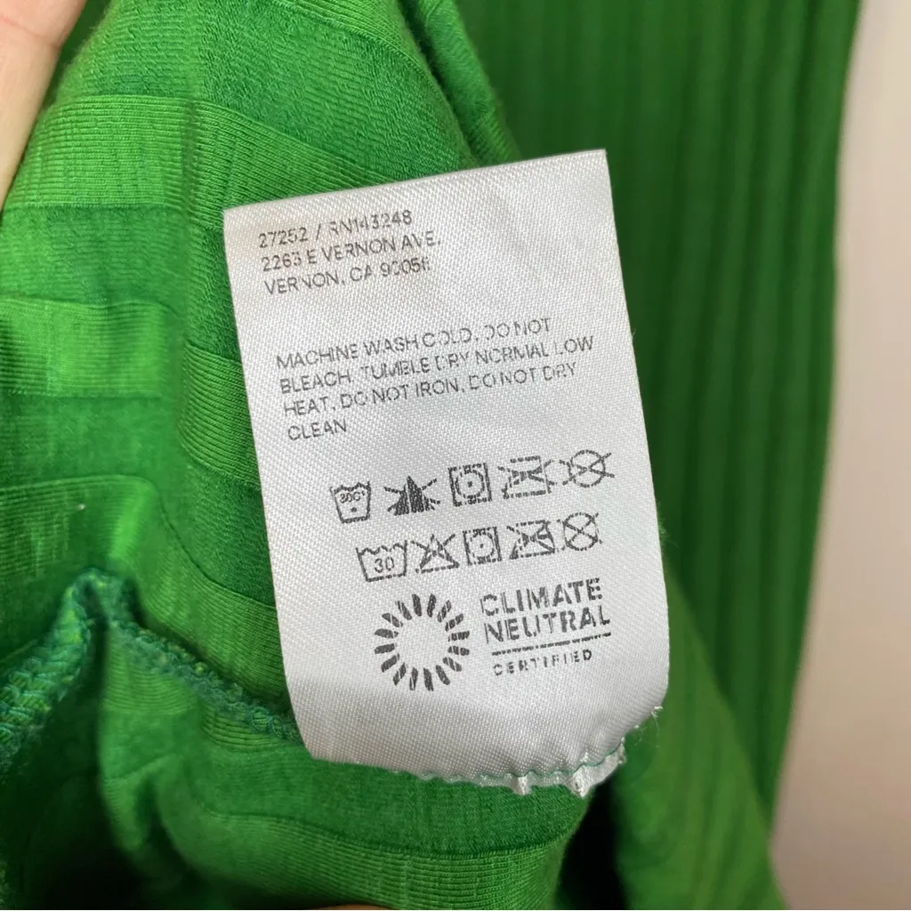 REFORMATION Zia Ribbed Knit Short Sleeve Mini Slit Dress Green Sz Small - Image 13