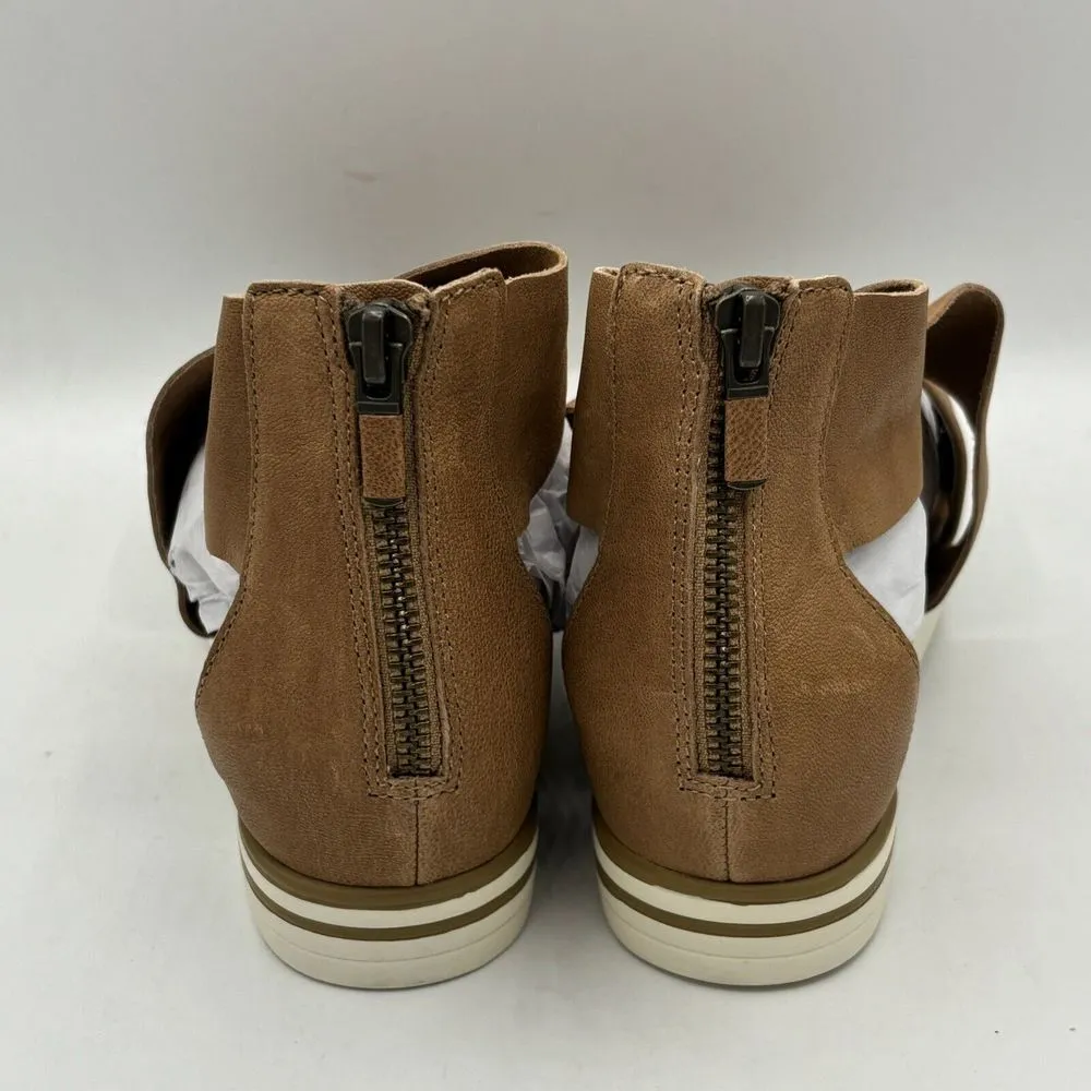 Eileen Fisher SZ 7.5 Brown Leather Strappy  Sandals White Rubber Sole Zip Back - Image 3