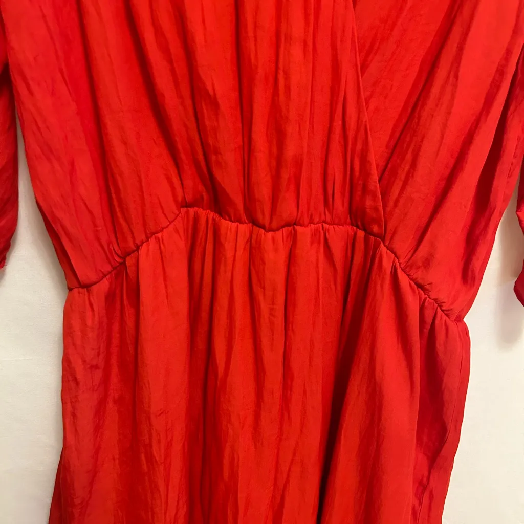 Zara Basic Red 3/4 Sleeve Faux Wrap Lined Mini Dress‎ Size Medium - Image 3
