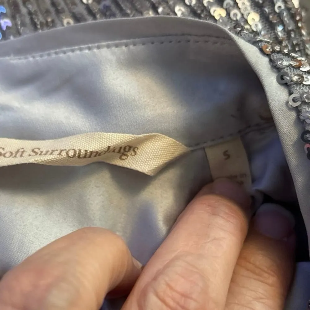 Soft Surroundings Size S Bretton Blouse Silver Sequins Glitz Glam NYE Party - Image 4