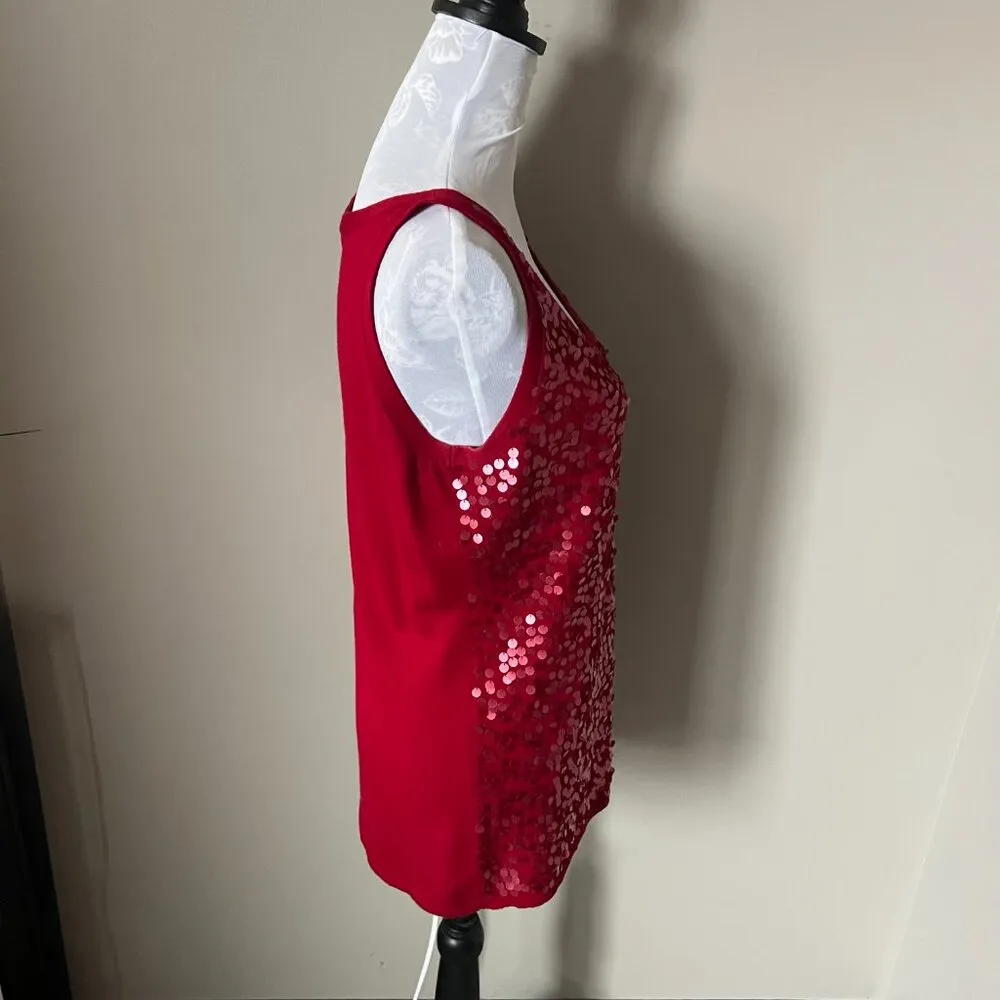 Eileen Fisher Sequin Tank Top Blouse Shirt Wool Women's Sparkly Red Medium - Image 4