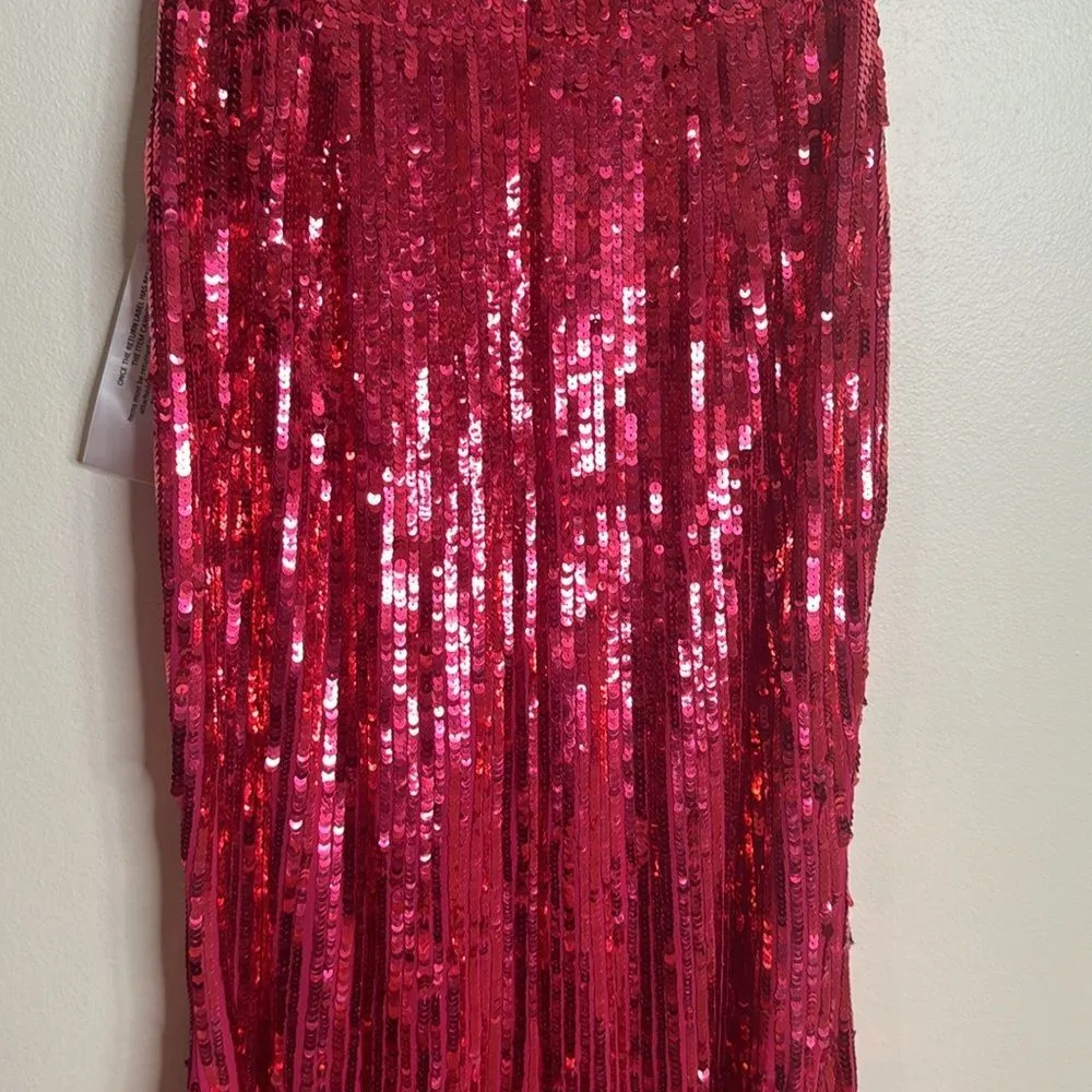 Mac Duggal SPAGHETTI STRAP V-NECK SLIP GOWN in lipstick sequins dress size 6 - Image 10