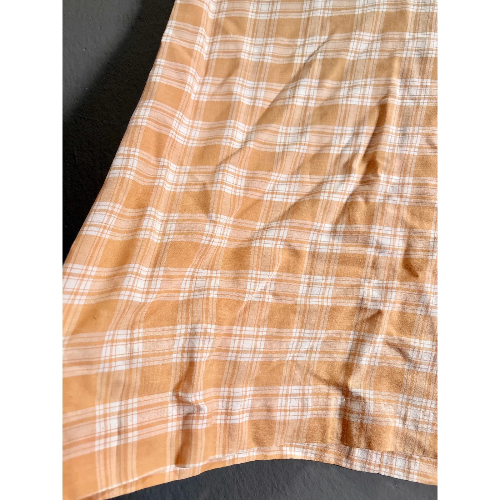 Vtg Plaid Prairie Dress Crochet Lace Size M Butterscotch Handmade OOAK - Image 4