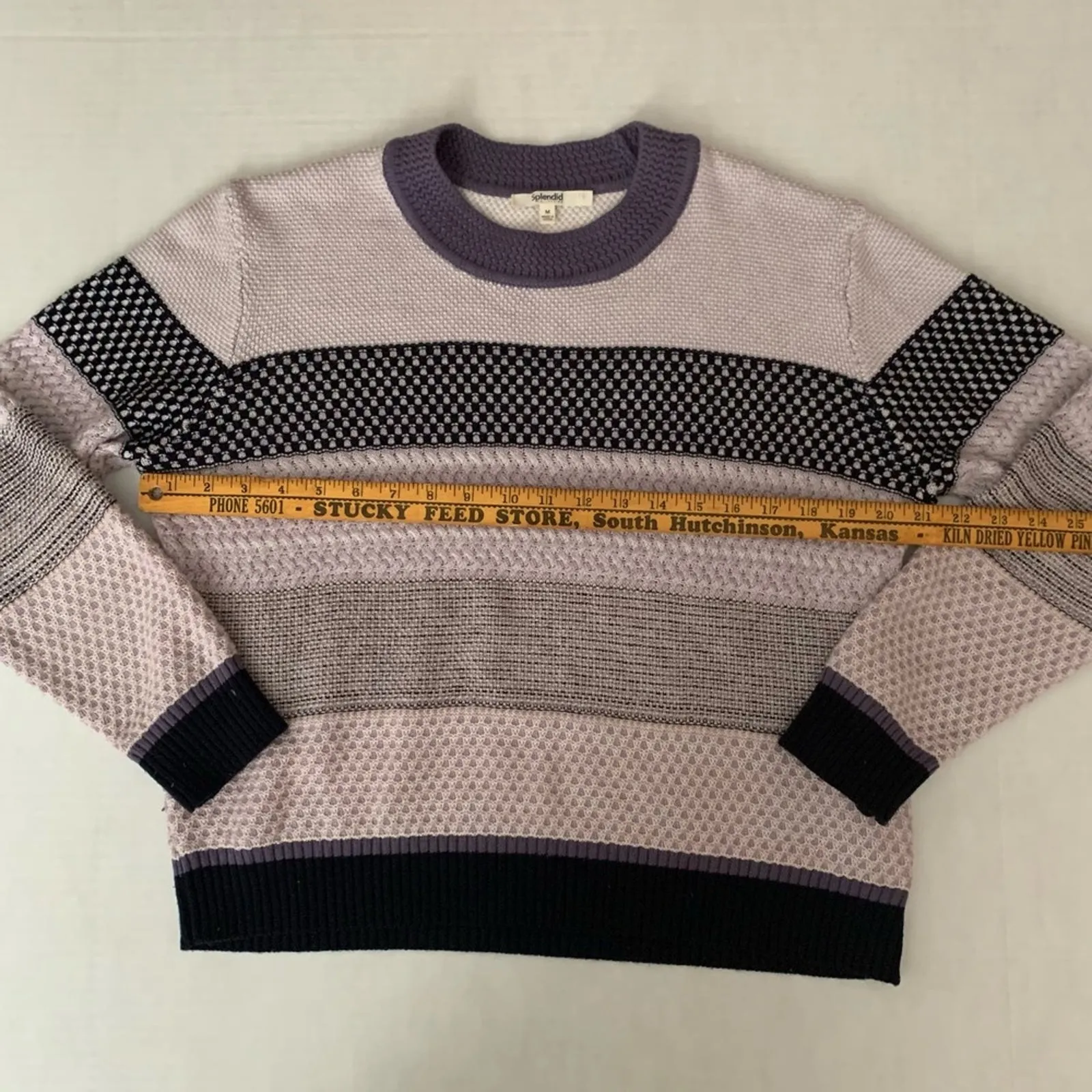 Splendid M Cashmere Blend Purple Lavender Striped Crewneck Sweater - Image 5