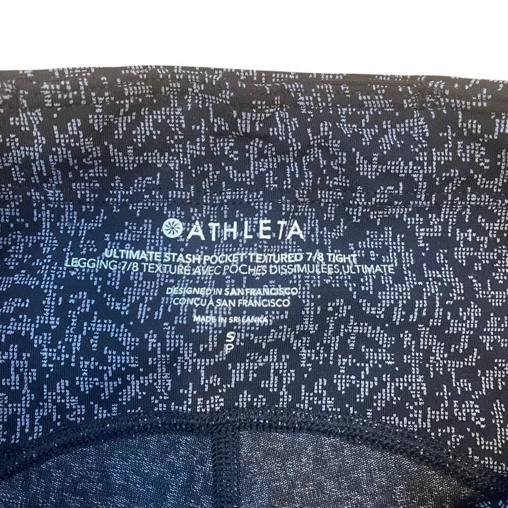 Athleta Textured Ultimate Stash Pocket 7/8 Tight Leggings Small Black White - Image 5