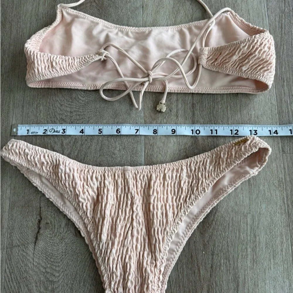 Sarah’s Day X White Fox Boutique Bikini Set Cheeky High Cut Ribbed Pink Tan M - Image 8