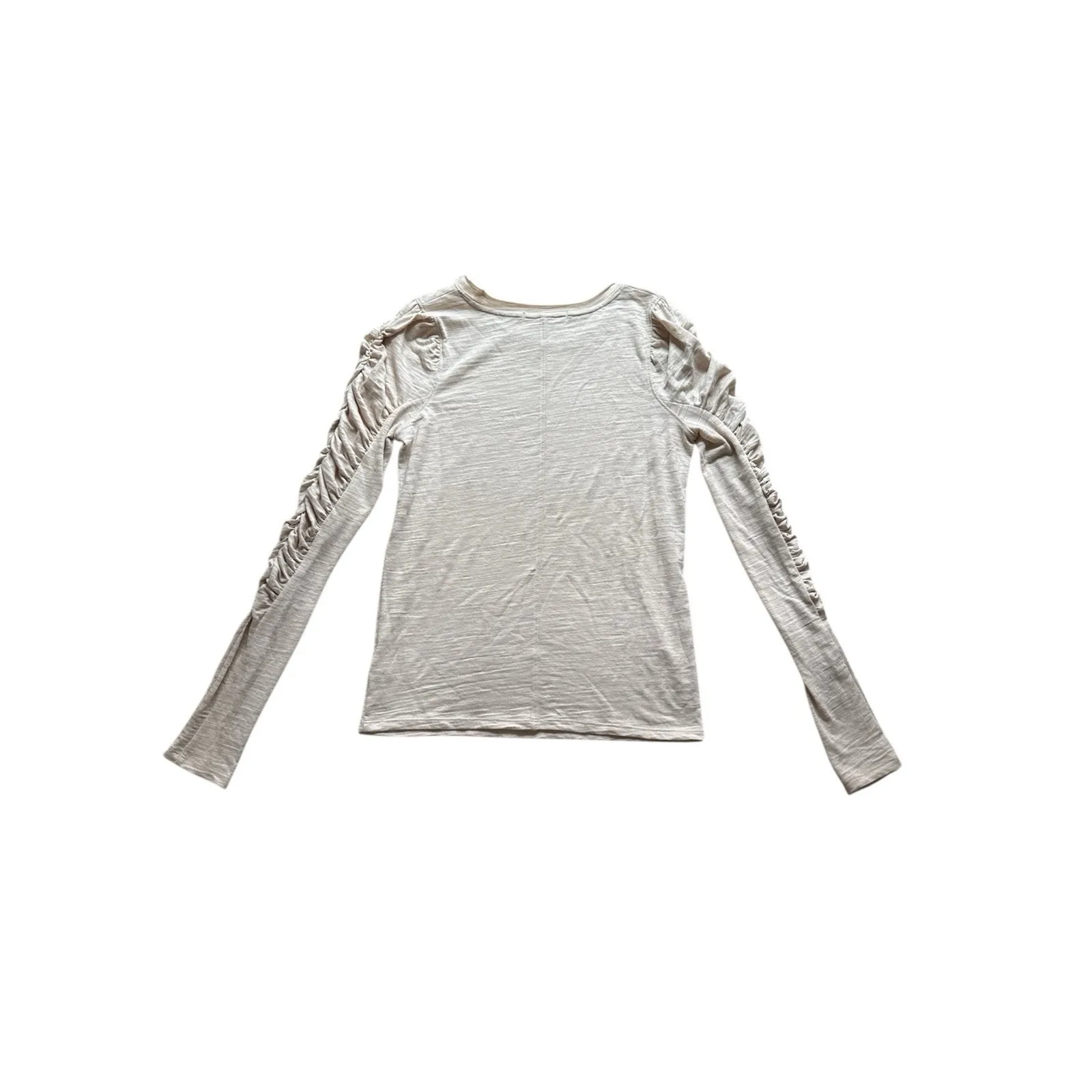 We The Free People‎ Natasha Tee Small White Ruffles Ruched Long Sleeves Top Fall - Image 8