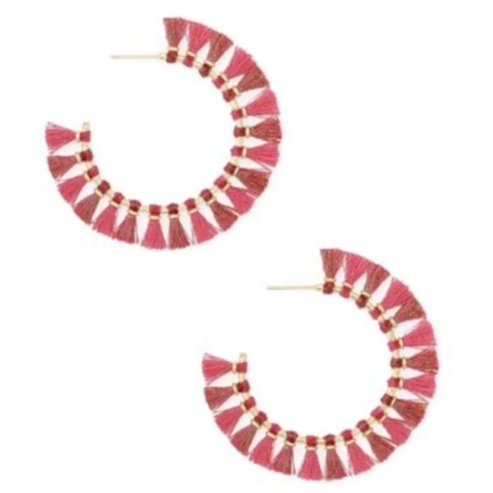 KENDRA SCOTT NEW Evie Hoop Fringe Tassel Pink Gold Plated Earrings - Image 6