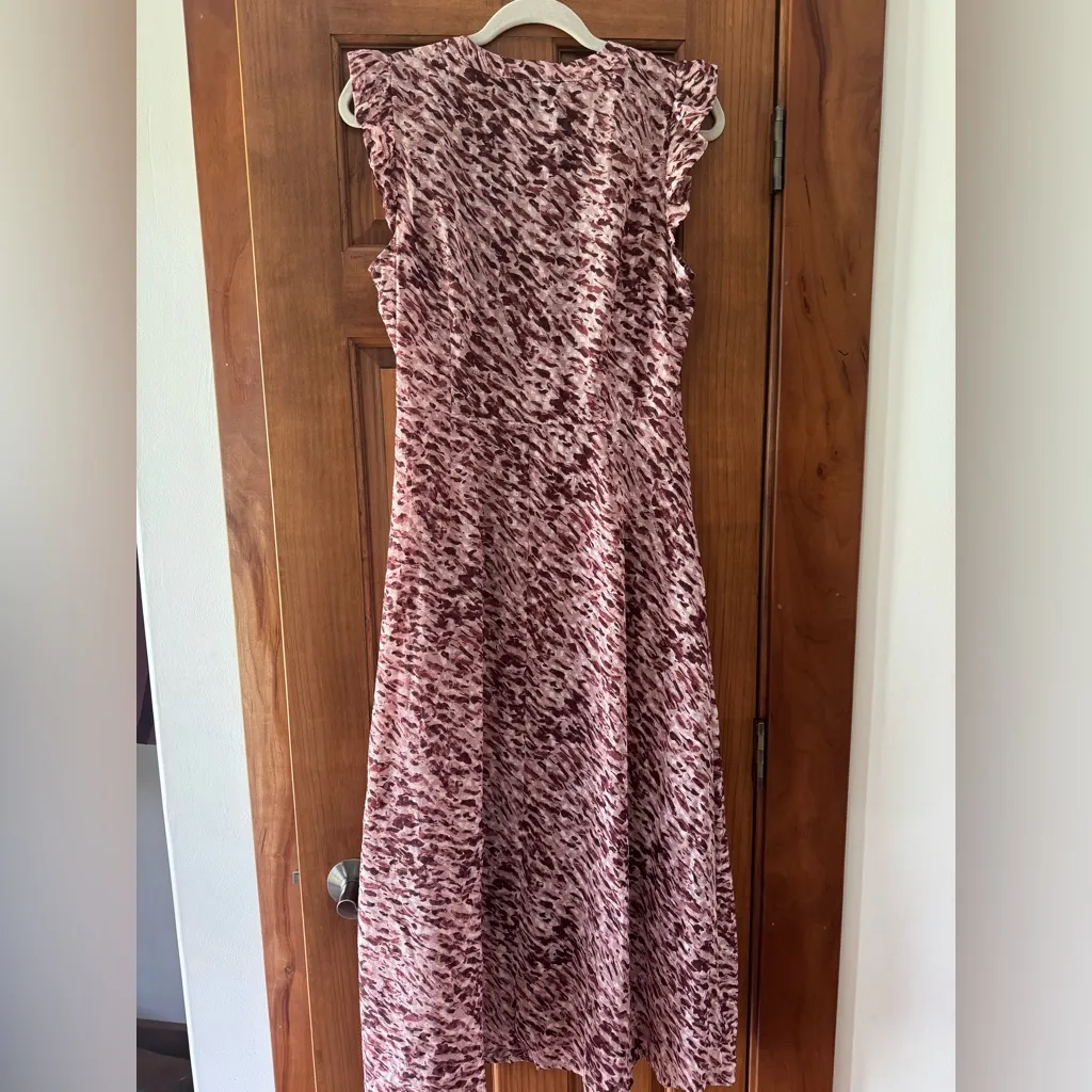 Simply Vera Wang Maxi Dress Women’s Medium Burgundy Cheetah Button Down Pockets - Image 5