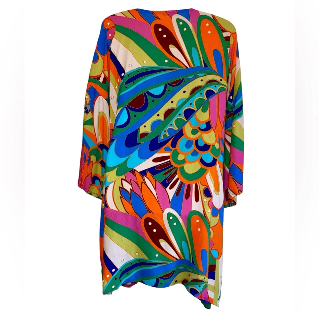 Trendyol Blue and Orange Swim Coverup Kimono Belt not included Size 38 - Image 4