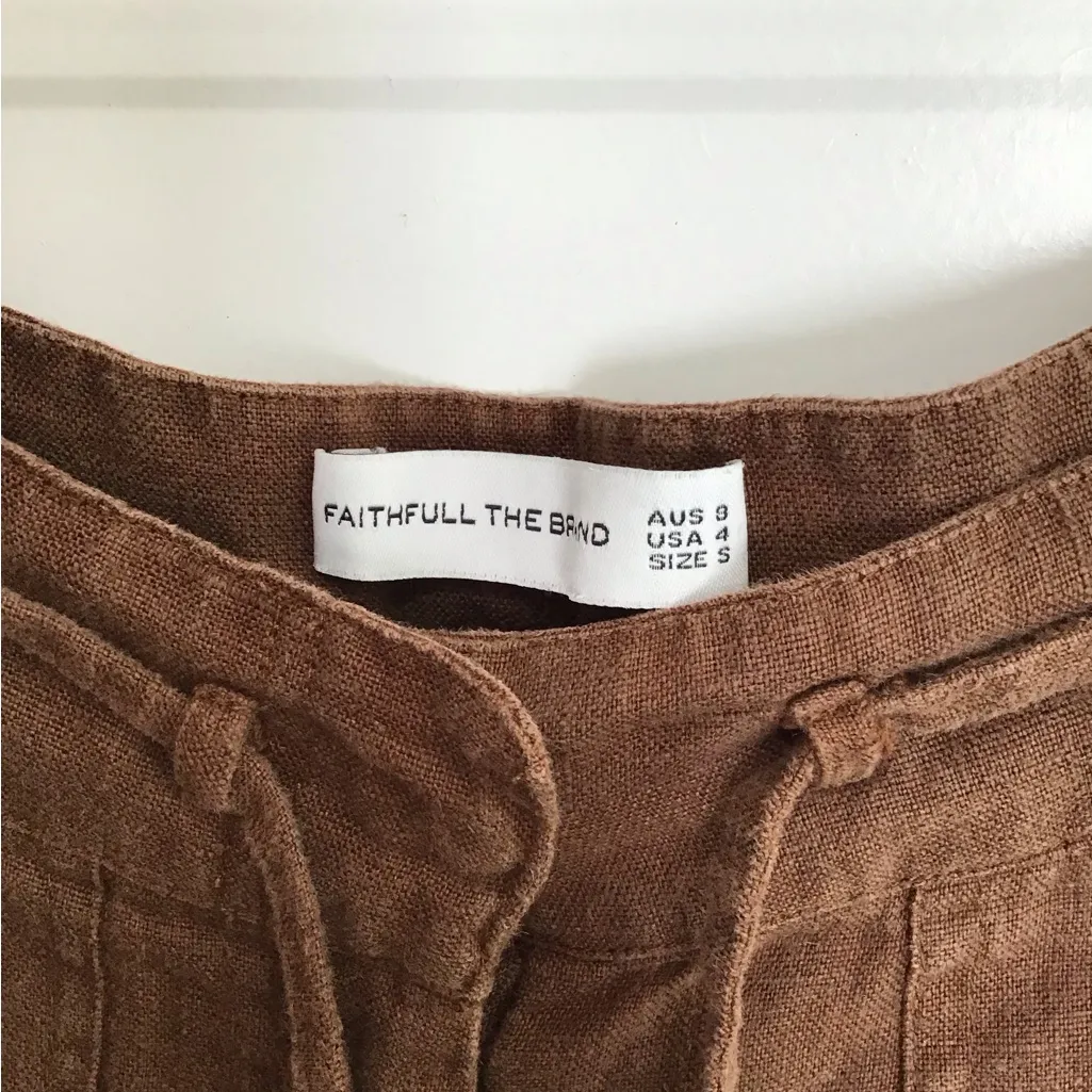 Faithfull The Brand Womens Linen Cargo Wide Leg Pants Chocolate Brown Size 4 - Image 2
