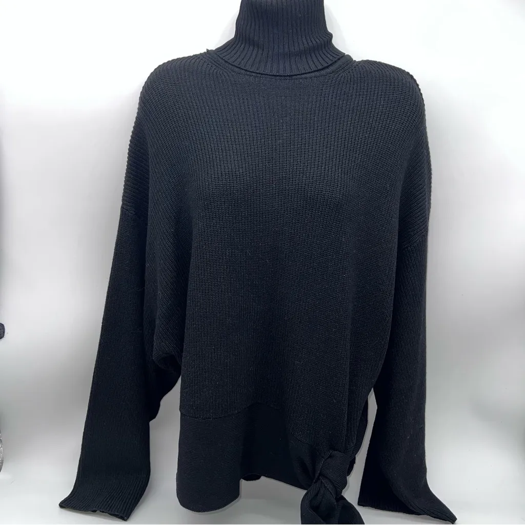 Zara Black Turtleneck Sweater with Tie Detail - Image 2